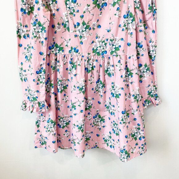 Batsheva Collarless Mini Prairie Dress Pink Lily 10 medium floral berries - Picture 6 of 14